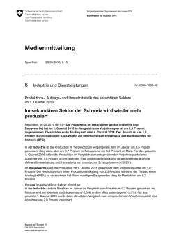 Im sekund&auml;ren Sektor der Schweiz wird wieder mehr produziert