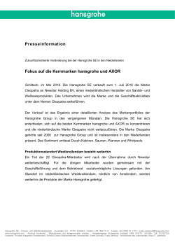 Presseinformation Fokus auf die Kernmarken hansgrohe und AXOR