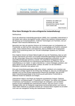 Eine klare Strategie f&uuml;r eine erfolgreiche Instandhaltung!