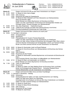 Gottesdienste in Faistenau im Juni 2016