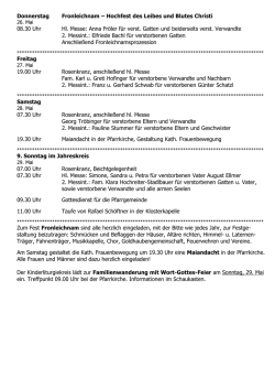 Freitag 19.00 Uhr Rosenkranz, anschließend hl. Messe Frau
