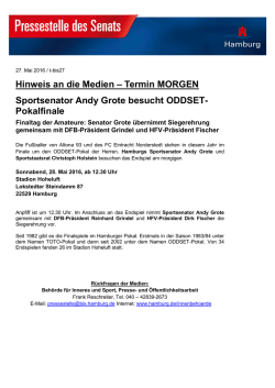 Hinweis an die Medien &ndash; Termin MORGEN Sportsenator