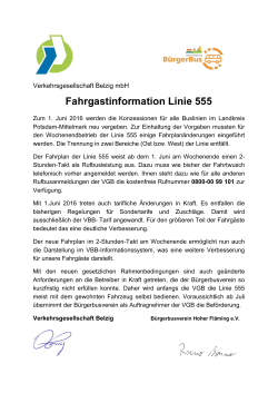 Fahrgastinformation Linie 555 - Verkehrsgesellschaft Belzig mbH