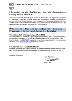 Information an die Bev&ouml;lkerung &uuml;ber die Gemeinderats