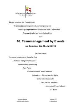 16. Teammanagement by Events am Samstag, den 18. Juni 2016