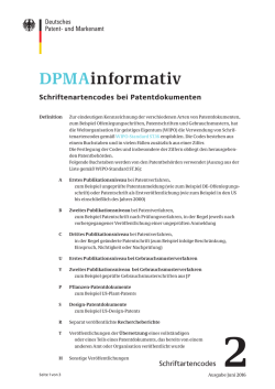 DPMAinformativ Schriftenartencodes bei Patentdokumenten