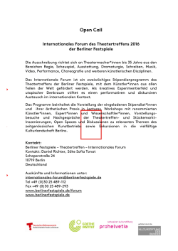 Internationales Forum: Open Call 2016