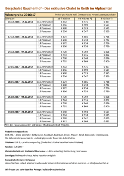 Winterpreise 2016/2017 Rauchenhof