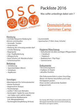 Packliste 2016 - Drensteinfurter Sommer Camp