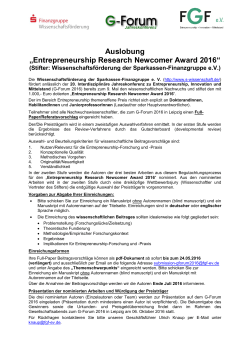 Auslobung „Entrepreneurship Research Newcomer Award 2016“