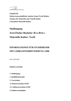 Studiengang Zwei-Fächer-Bachelor (B.A./B.Sc.) Materielle Kultur