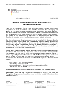 Hinweise zum Nachweis einfacher Deutschkenntnisse beim