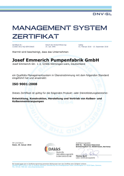 Zertifikat EN ISO 9001 - Emmerich Pumpenfabrik