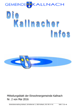 Mitteilungsblatt der Einwohnergemeinde Kallnach Nr. 2 von Mai 2016