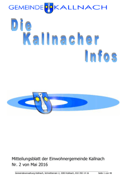 Mitteilungsblatt der Einwohnergemeinde Kallnach Nr. 2 von Mai 2016