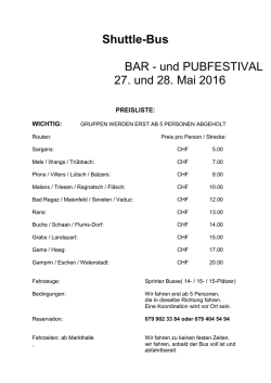 Shuttle-Bus BAR - und PUBFESTIVAL 27. und 28. Mai 2016