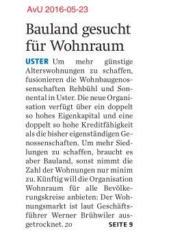 Die Ustermer Wohnbaugenossenschaften Rehb&uuml;hl und Sonnental