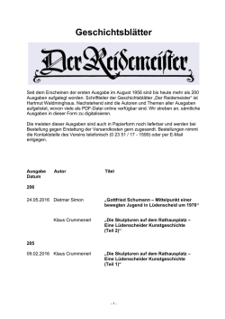 Der Reidemeister, Gesamtverzeichnis - Geschichts