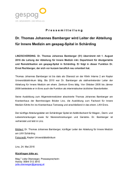 Dr. Thomas Johannes Bamberger wird Leiter der