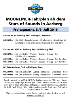MOONLINER-Fahrplan ab dem Stars of Sounds in Aarberg