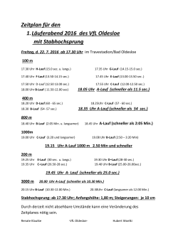 Zeitplan für den 1. Läuferabend 2016 des VfL Oldesloe mit