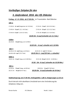 Vorläufiger Zeitplan für den 3. Läuferabend 2016 des VfL Oldesloe