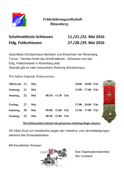 Schafmattkreis-Schiessen 11./21./22. Mai 2016 Eidg. Feldschiessen