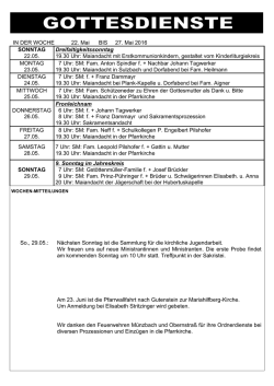 IN DER WOCHE 22. Mai BIS 27. Mai 2016 SONNTAG 22.05