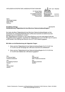Herrn Oberb&uuml;rgermeister Dieter Reiter Rathaus Schriftliche
