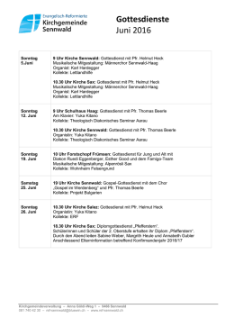 Gottesdienstplan Juni 2016