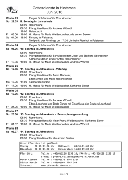 Gottesdienste in Hintersee Juni 2016