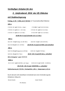 Vorläufiger Zeitplan für den 2. Läuferabend 2016 des VfL Oldesloe