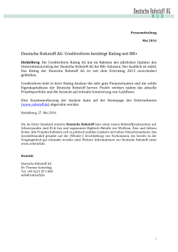 Deutsche Rohstoff AG: Creditreform bestätigt Rating mit BB+