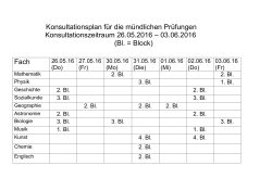 Konsultationsplan für die mündlichen Prüfungen