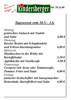 Tagesessen vom 30.5.– 3.6.