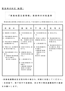 緊急時の対応（地震） 「東海地震注意情報」発表時の対処基準