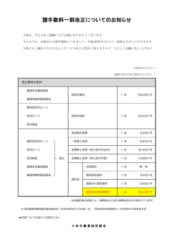 諸手数料一部改正についてのお知らせ