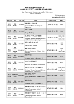 補講・期末試験時間割表の訂正のお知らせ