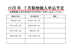 H28 年 7月動物搬入申込予定