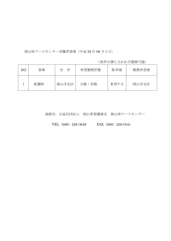 岡山県ナースセンター求職者情報（平成 28 年 06 月3日） （条件が満たさ