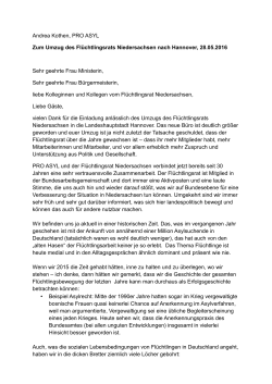 Ansprache für PRO ASYL - Flüchtlingsrat Niedersachsen