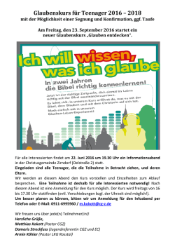 Glaubenskurs f&uuml;r Teenager 2016 &ndash; 2018