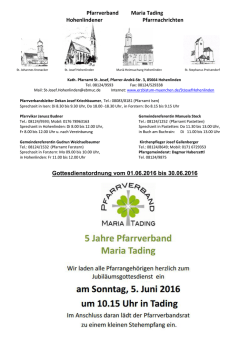Gottesdienstordnung f&uuml;r Hohenlinden Juni 2016