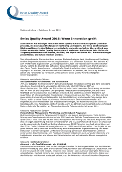 Swiss Quality Award 2016: Wenn Innovation greift