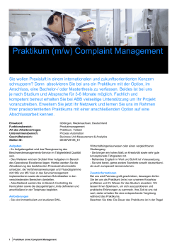 Praktikum (m/w) Complaint Management