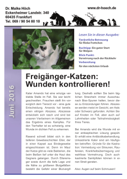 Juni 2016 Freigänger-Katzen: Wunden kontrollieren!