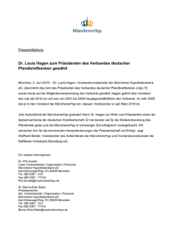 Dr. Louis Hagen zum Pr&auml;sidenten des Verbandes
