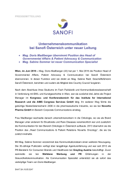 Unternehmenskommunikation bei Sanofi Österreich unter neuer