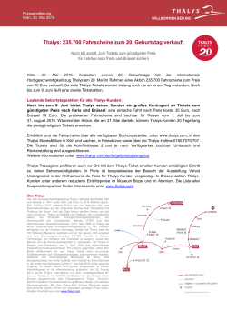 Thalys: 235.700 Fahrscheine zum 20. Geburtstag
