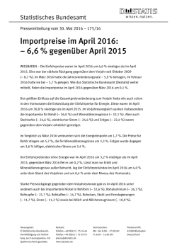 Importpreise im April 2016: &ndash; 6,6 % gegen&uuml;ber April 2015 (PDF, 92